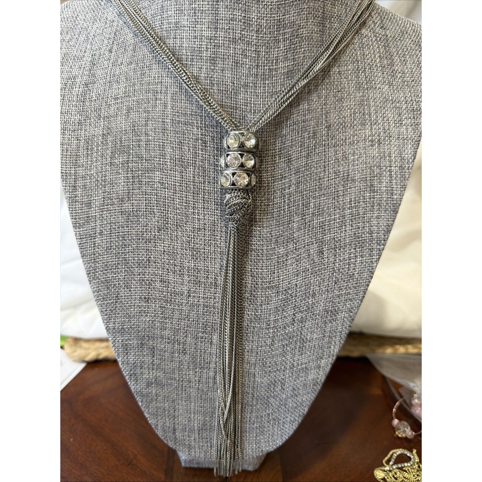 Multi Strand Chain Necklace With Rhinestones 20” From Clasp To Bottom